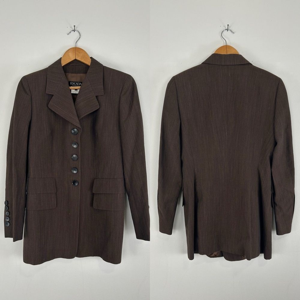 Vintage Escada Wool Linen Blend Lightweight Brown Pantsuit - Picture 5 of 8
